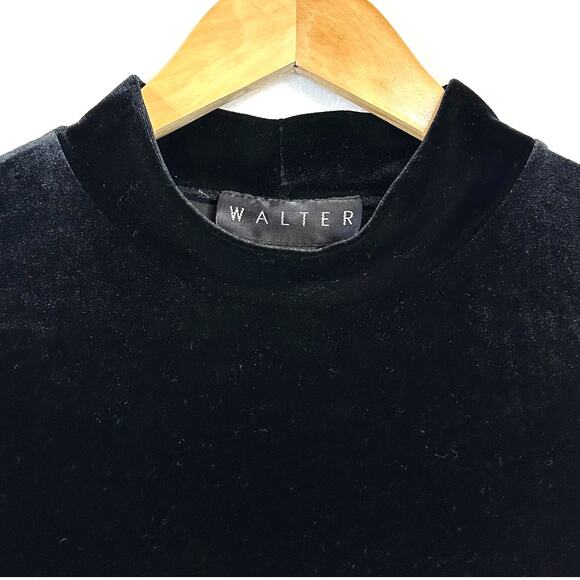 Walter Medium Black Short Sleeve Maxi Dress Velvet Mock Neck Romantic Goth Sexy - Picture 6 of 12